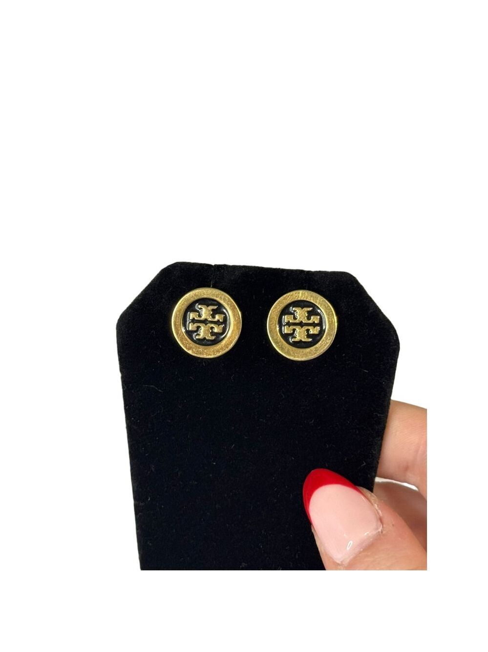 Women's Tory Burch Gold & Black Logo Stud Earrings One Size - Picture 2 of 5